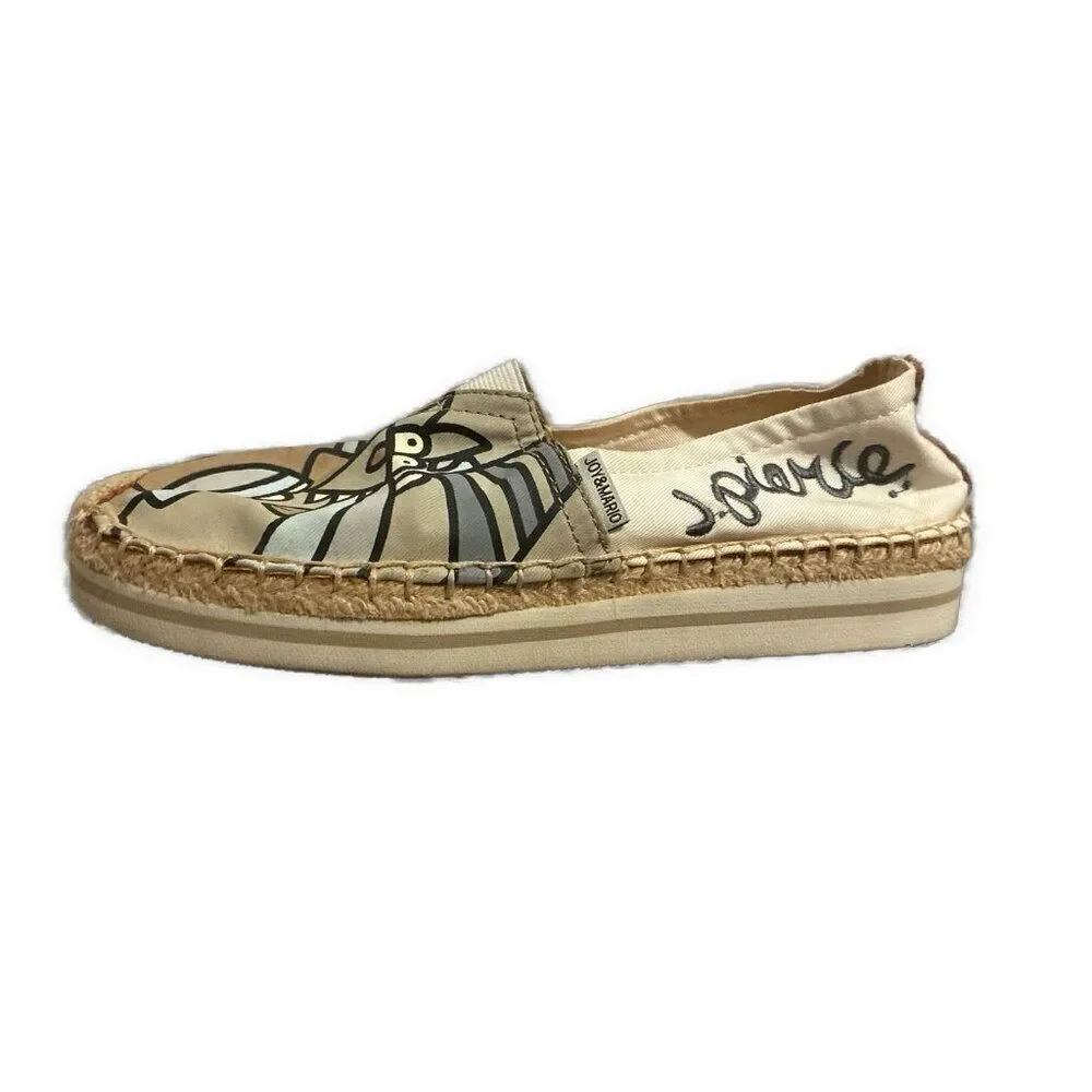 Joy & Mario Ivory Beige Contemporary Art Flat Espadrilles 6